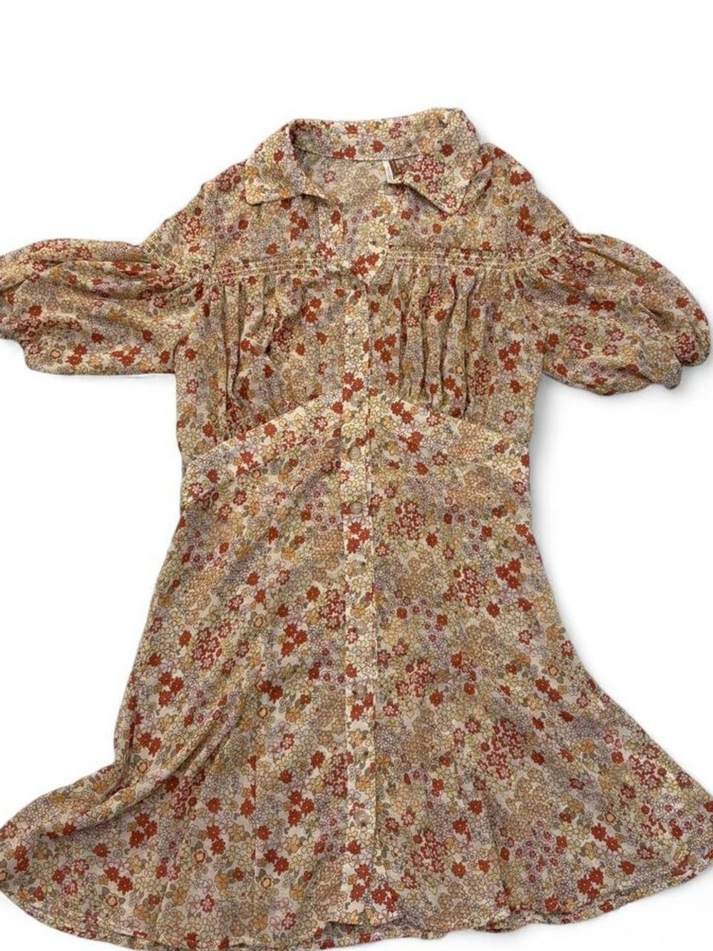 Women’s small Floral Button-Front Dress in Cream and Rust